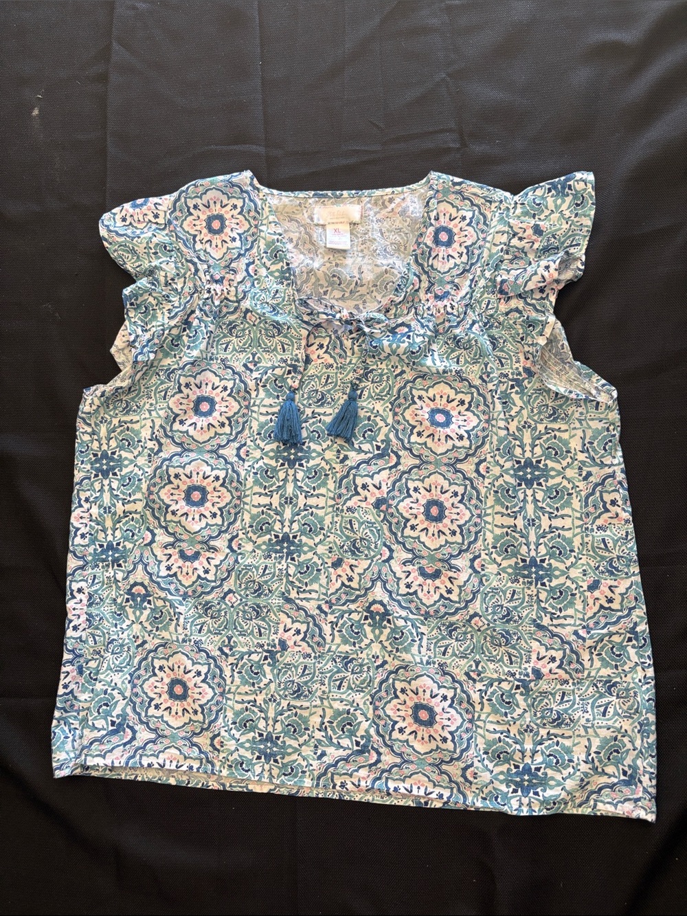 Women’s Blue Patterned Tassel-Accent Camisole